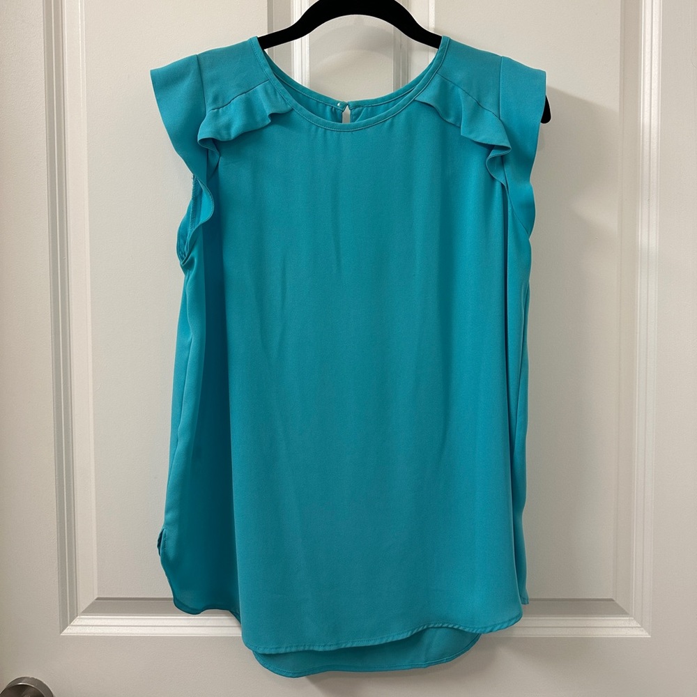 [LOFT] Turquoise Ruffle Tank
